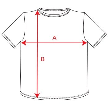 Schéma du vêtement : A = largeur de poitrine à plat, B = longueur