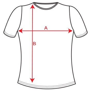 Schéma du vêtement : A = largeur de poitrine à plat, B = longueur